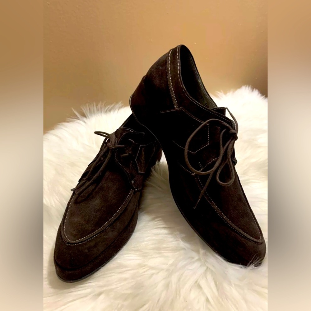 Robert Clergerie Paris Barneys New York Brown Wedge Oxford Suede Shoes Sz 6.5